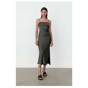 Zara Elegant Olive Green Slip Dress